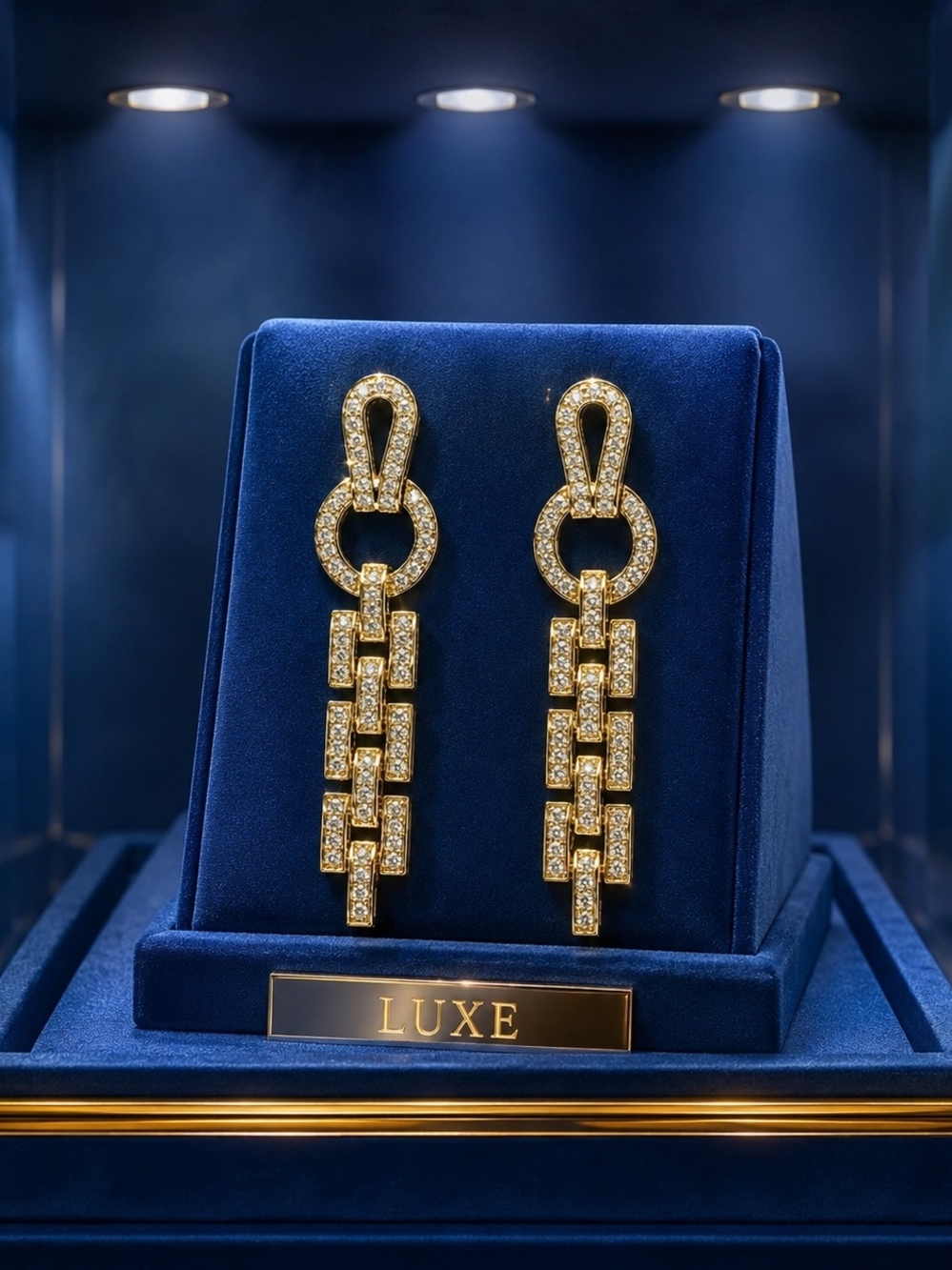 Gold Crystal Link Statement Earrings